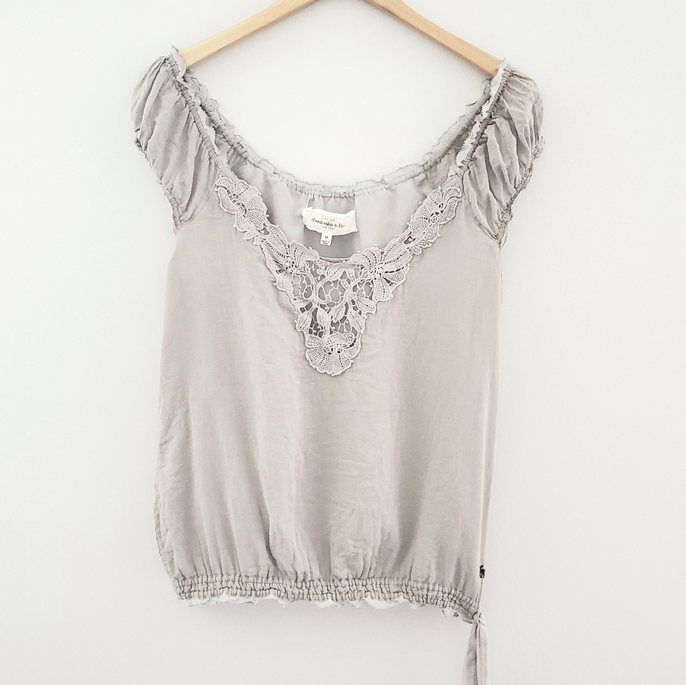 Abercrombie gray cotton tank top crochet medium